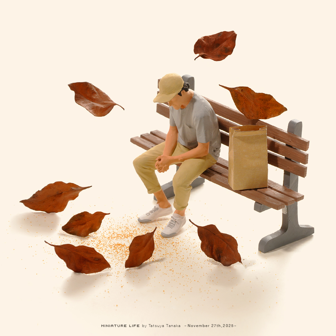 葉と(ハト)たわむれる少年